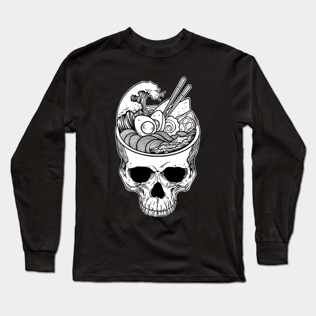 Kawaii Japanese Anime Skeleton Ramen Halloween Long Sleeve T-Shirt by OccultOmaStore